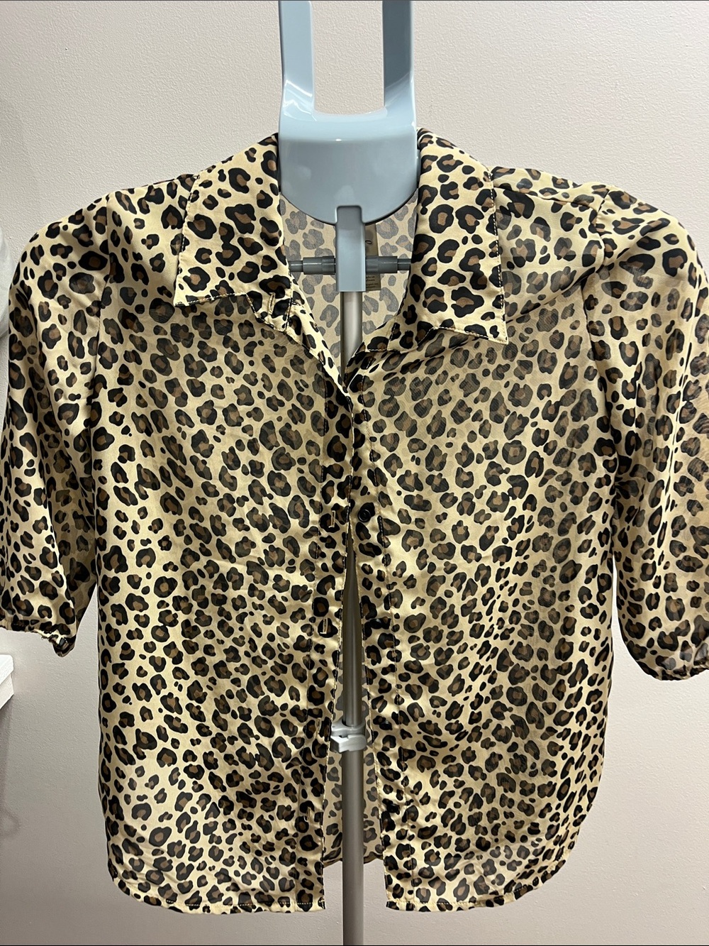 Cherokee Leopard Print Satin Crop Shirt - Tan, Black, Brown